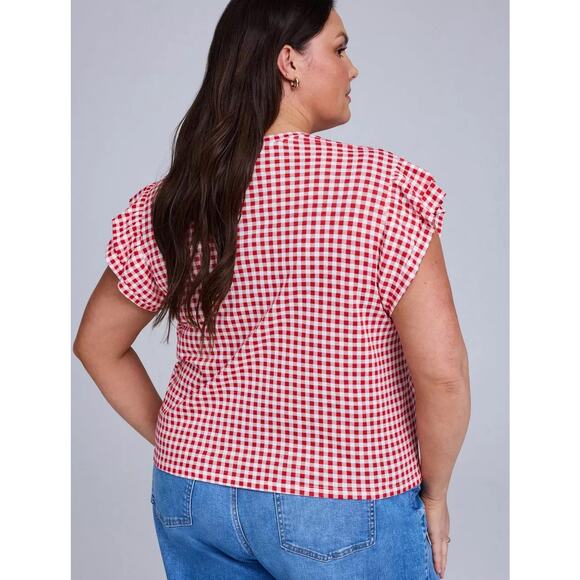 Torrid Women’s Belle Isle Gingham Crew Tank Red White Size 1 (14/16) - Picture 2 of 6